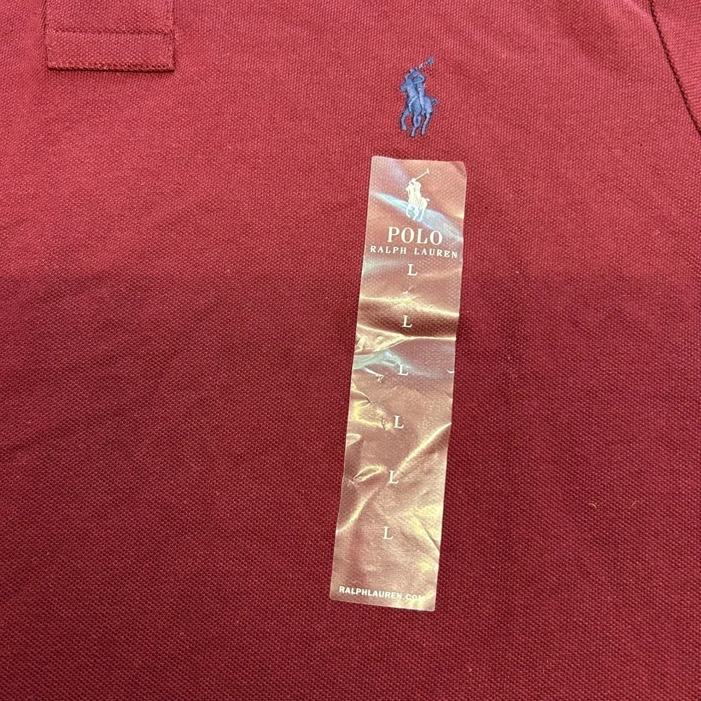 Polo Ralph Lauren Men Short Sleeve Pique Polo Shirt Burgundy Maroon Blue Pony L